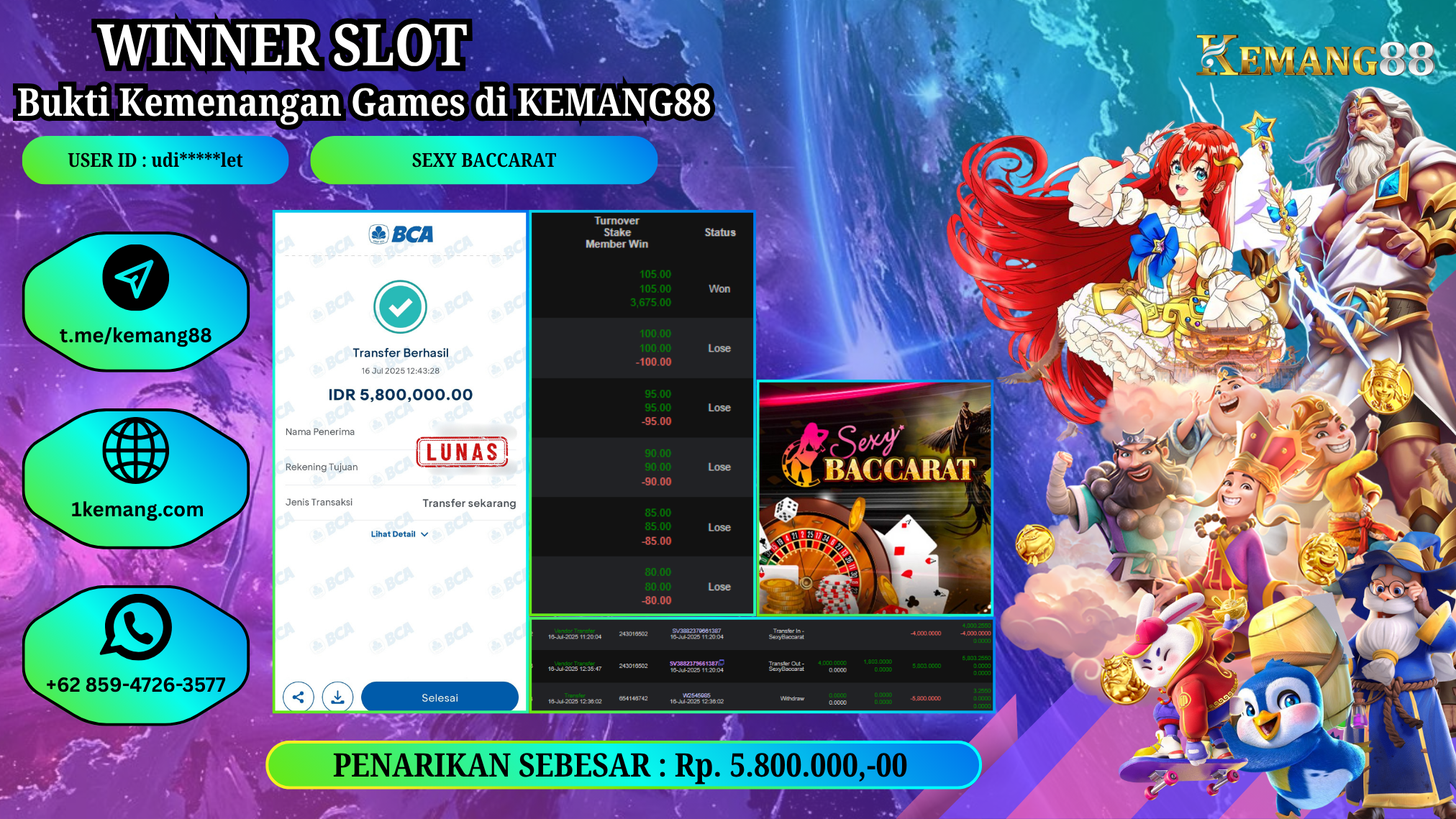 KEMANG88 [16 JULY 2025] : JACKPOT LIVE CASINO:  SEXY BACCARAT Rp.5.800.000.,- LUNAS